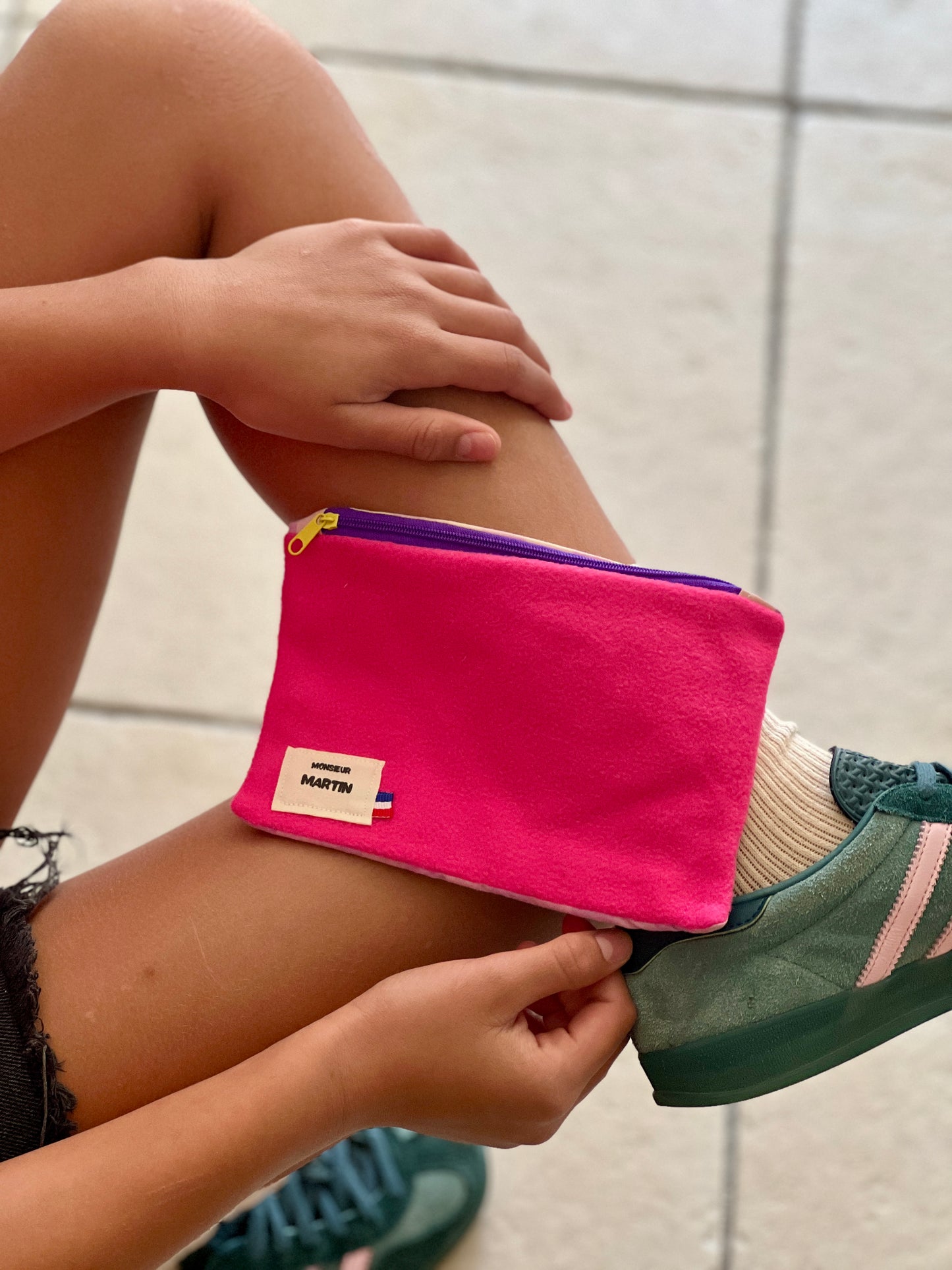 Petite trousse Louisette – Pochette artisanale rose fuchsia & vichy violet