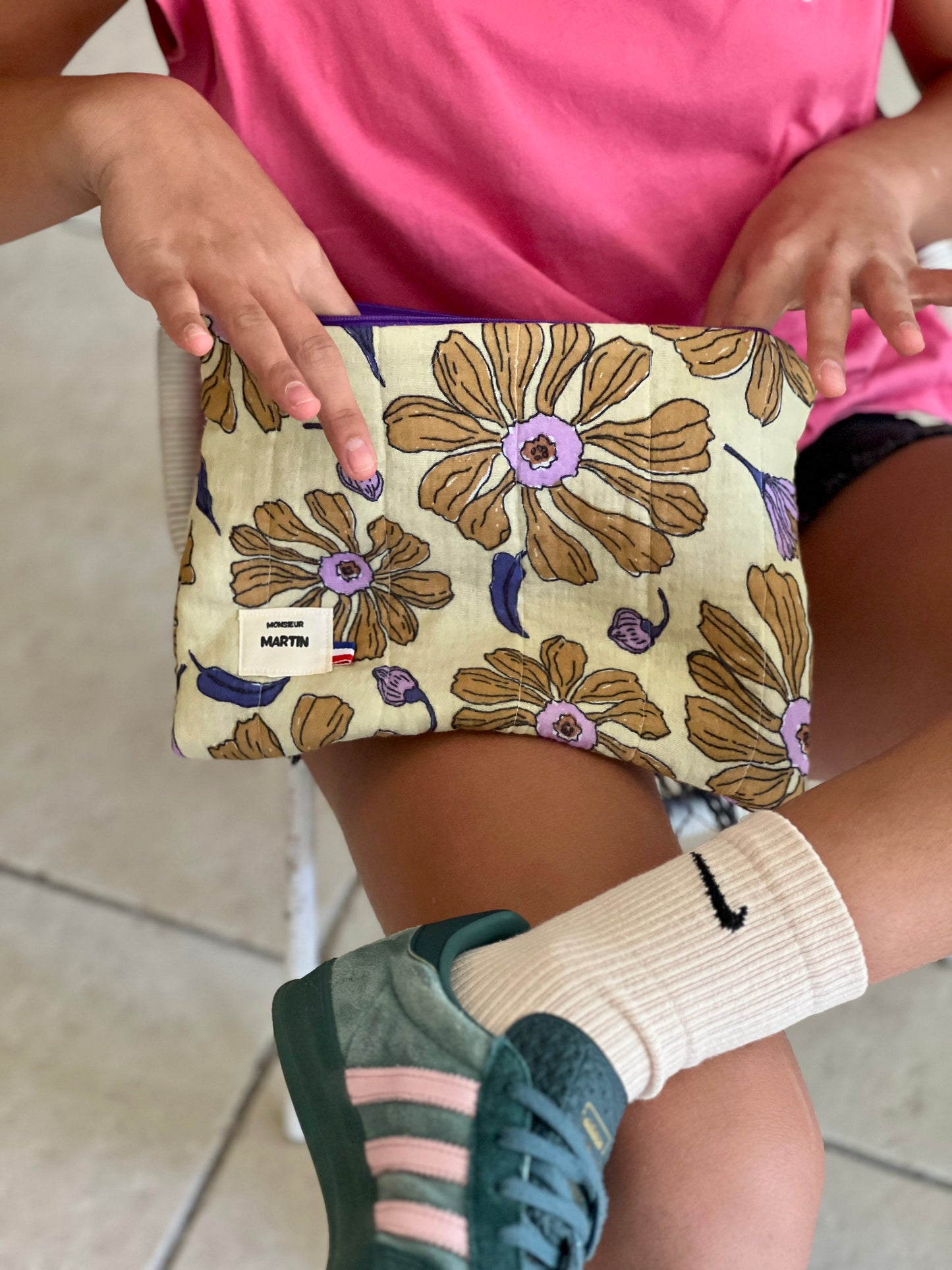 Trousse Louisette matelassée – Pochette de maquillage artisanale en coton