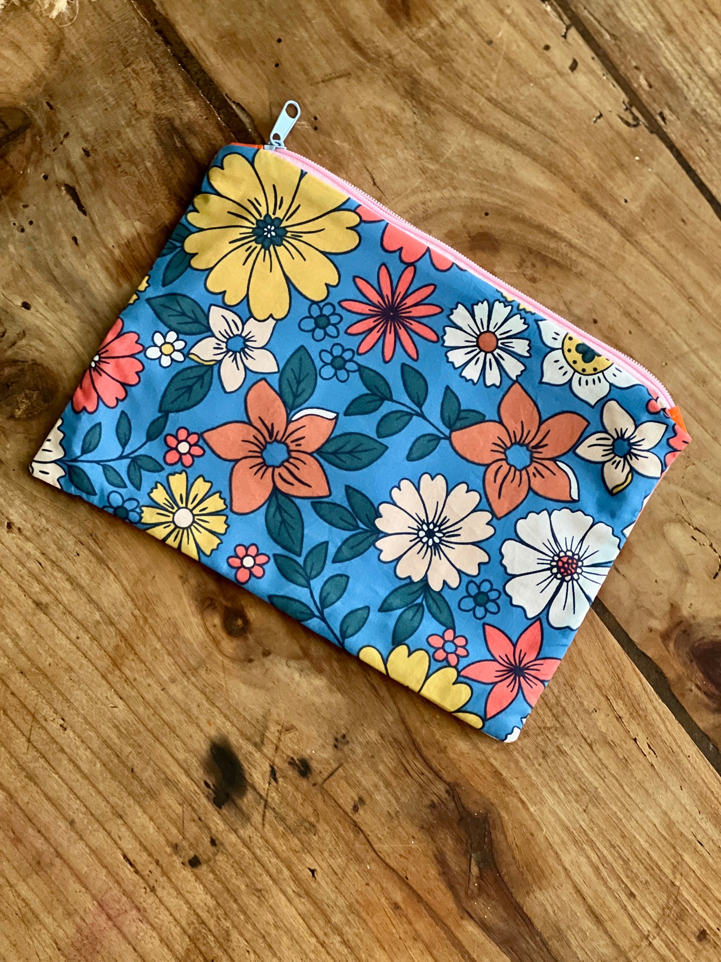 Petite pochette Louisette en coton Vichy – Trousse maquillage ou porte-monnaie orange et rose