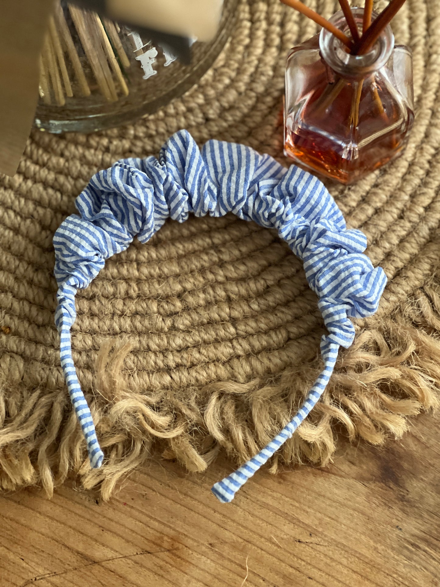 Serre-tête double gaze bleu et blanc – élégant, léger et intemporel