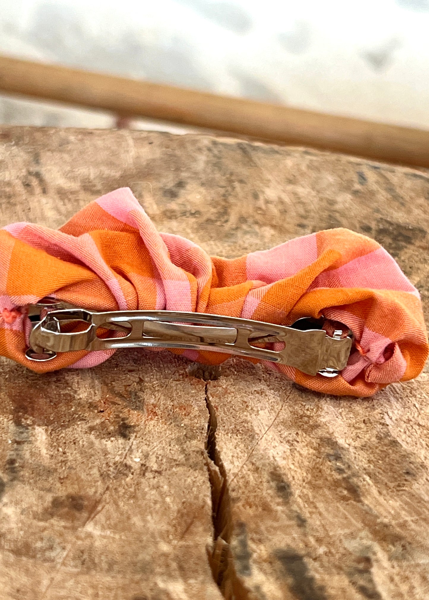 🍑 Barrette à Clip Vichy Rose Orangé – Douceur & Style Rétro