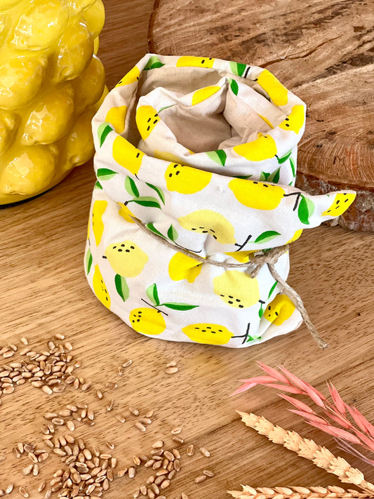 Bouillotte rectangulaire déhoussable tissu coton citron – Grande bouillotte chauffante artisanale au blé
