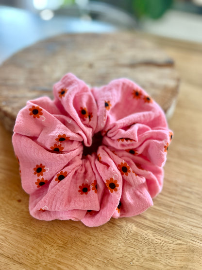 Chouchou XL Double Gaze Rose Fuchsia Fleuri
