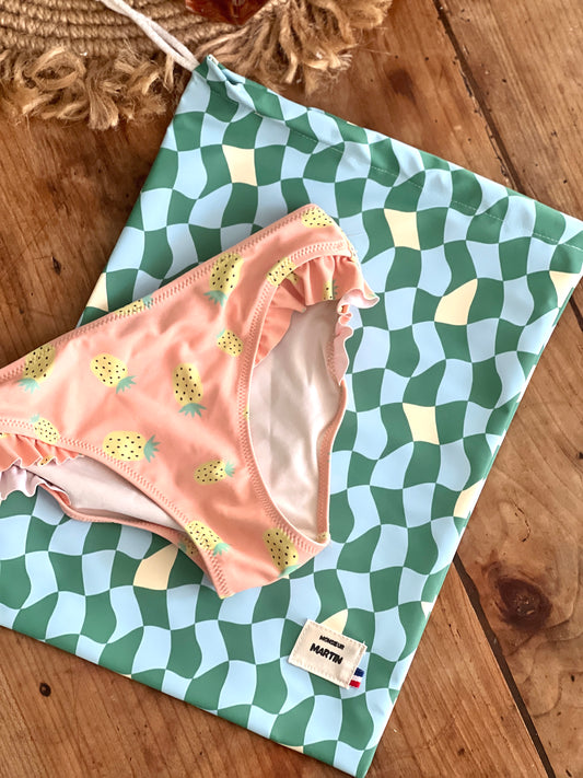 Grande pochette imperméable – Tissu damier vert funky, lavable en machine