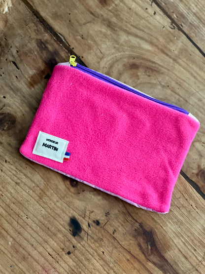 Petite trousse Louisette – Pochette artisanale rose fuchsia & vichy violet