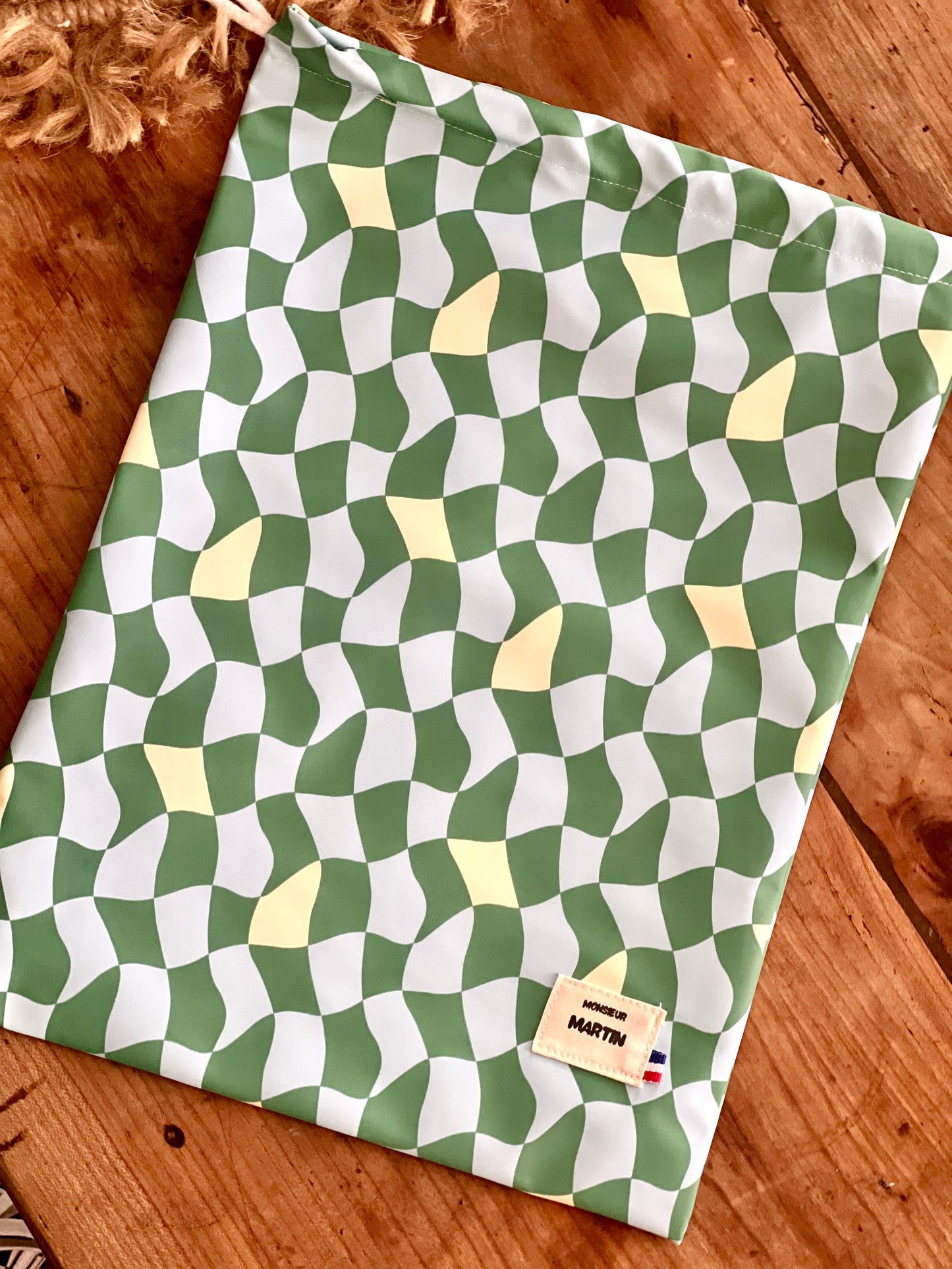 Grande pochette imperméable – Tissu damier vert funky, lavable en machine