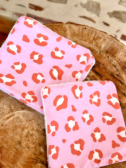Lingettes lavables XL en coton de bambou bio – Motif léopard rose