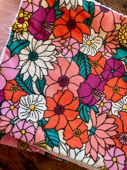 Lot de lingettes XL – Motifs fleuris roses et orangés, lavables en machine à 40 °C