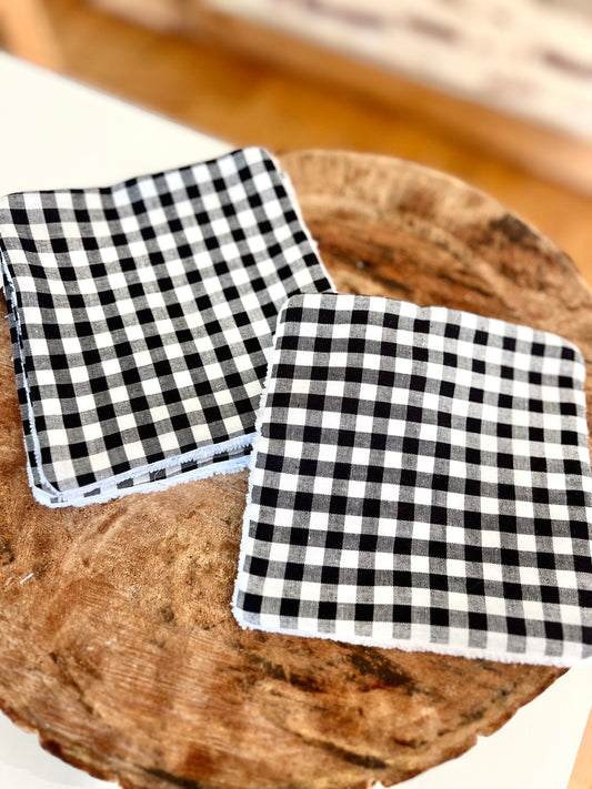 🖤 Lingettes lavables XL en coton de bambou bio – Motif vichy noir et blanc