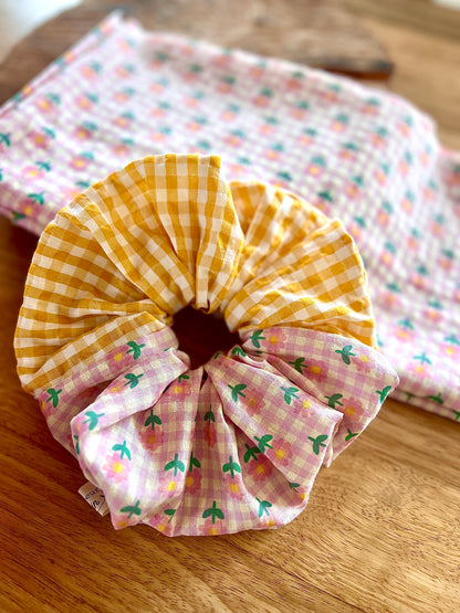 Chouchou XL Jaune & Fleuri Pastel