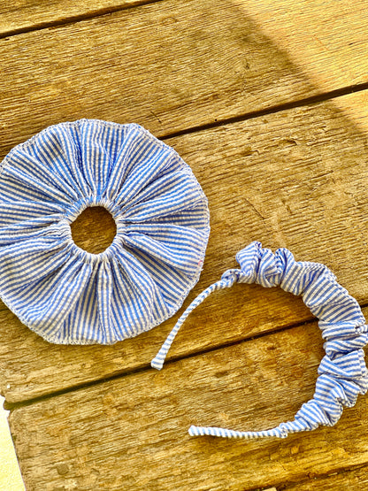 Serre-tête double gaze bleu et blanc  – élégant, léger et intemporel