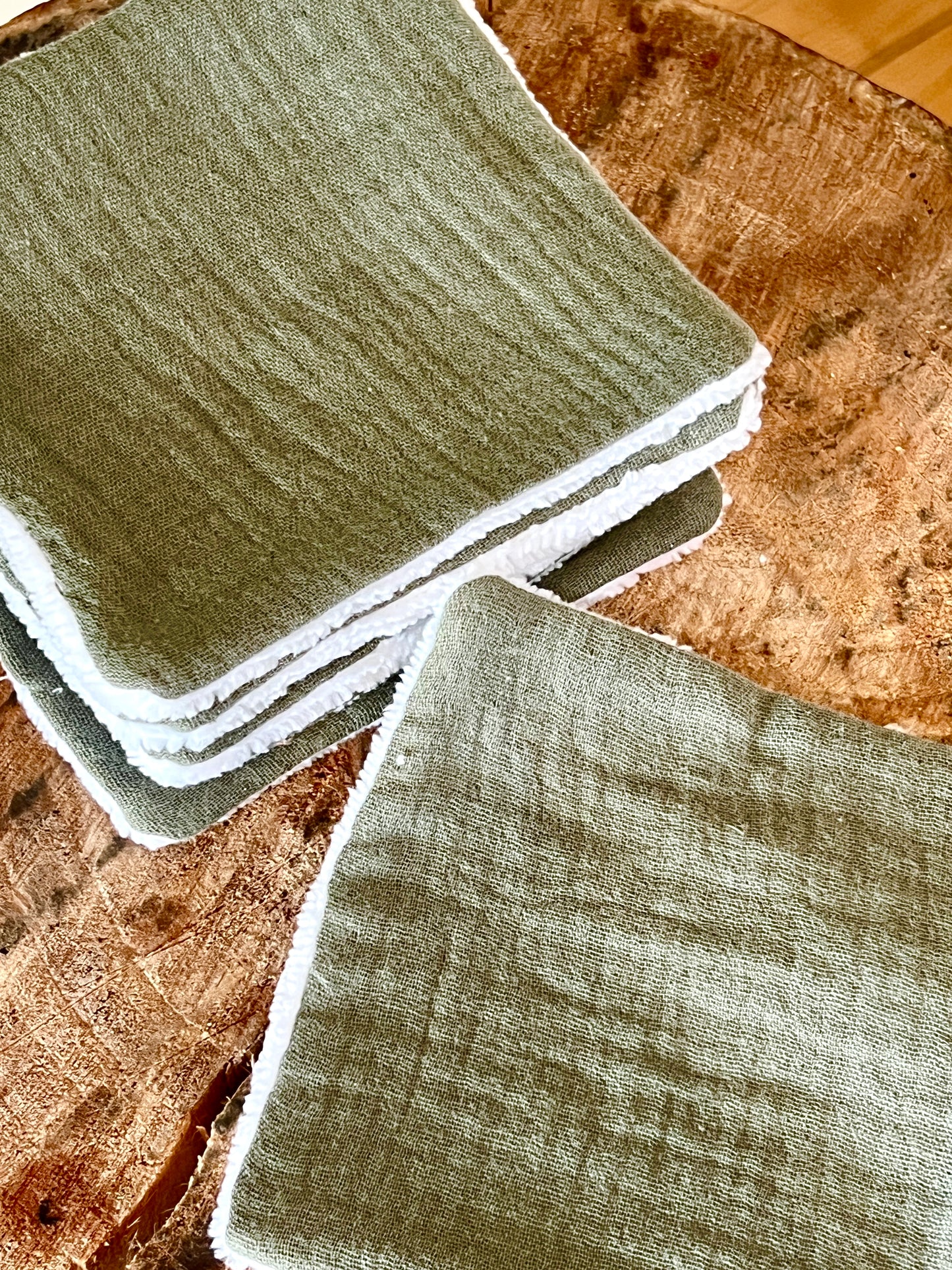 Semainier de carrés de lingettes lavables en coton double gaze kaki à paillettes