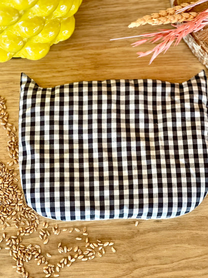 Bouillotte Chat Vichy noir– Bouillotte sèche artisanale garnie de blé