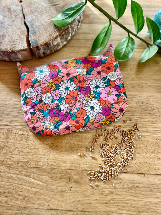 Bouillotte sèche  tissu coton fleur – Artisanale, apaisante et toute douce