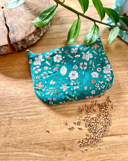 Bouillotte sèche Fleurie Vert – Artisanale, douce & réconfortante