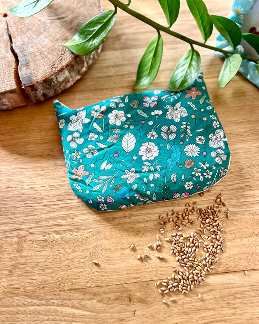 Bouillotte sèche Fleurie Vert – Artisanale, douce & réconfortante