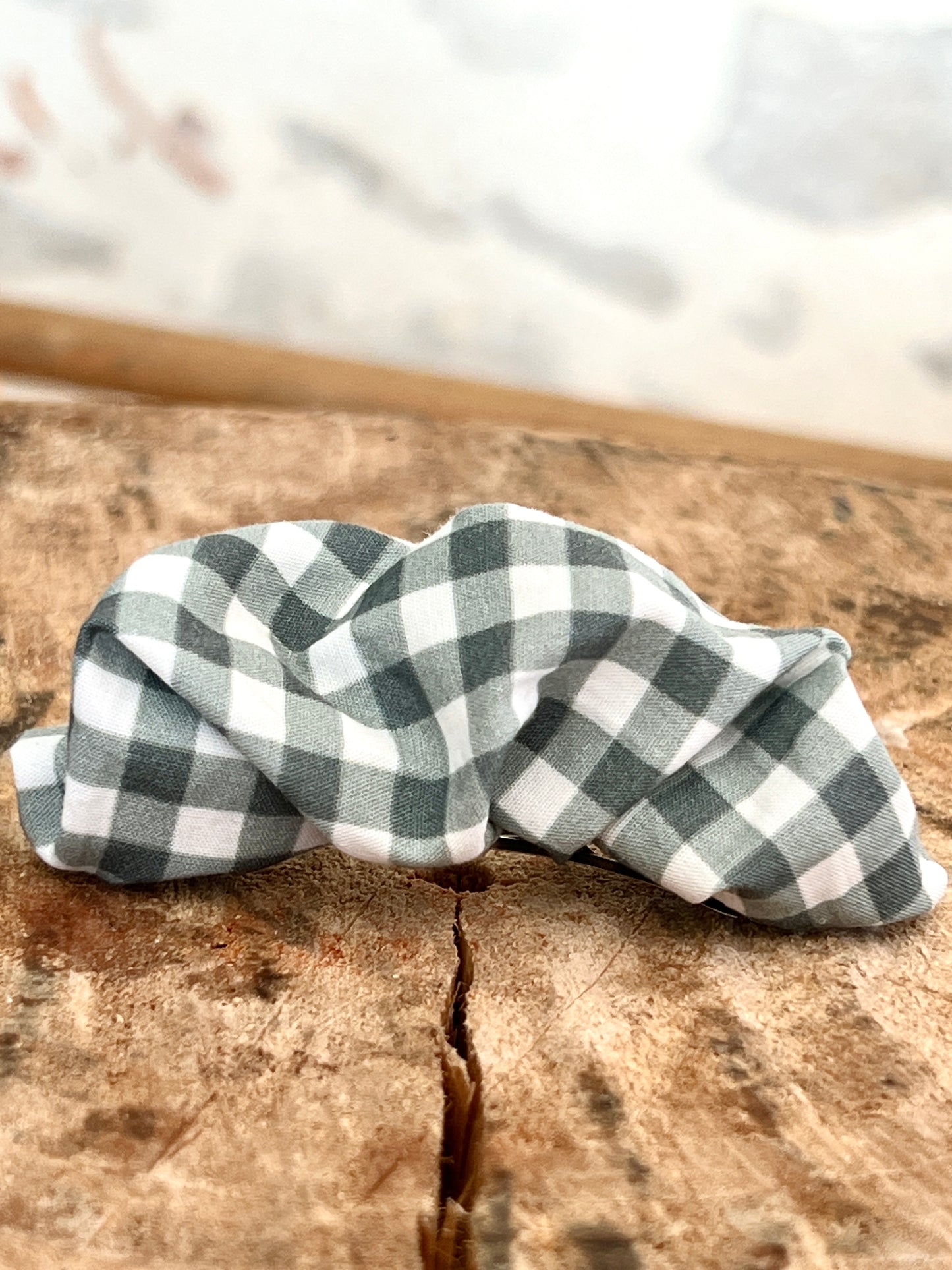 Barrette à clip en tissu Vichy vert d’eau  – Accessoire cheveux artisanal