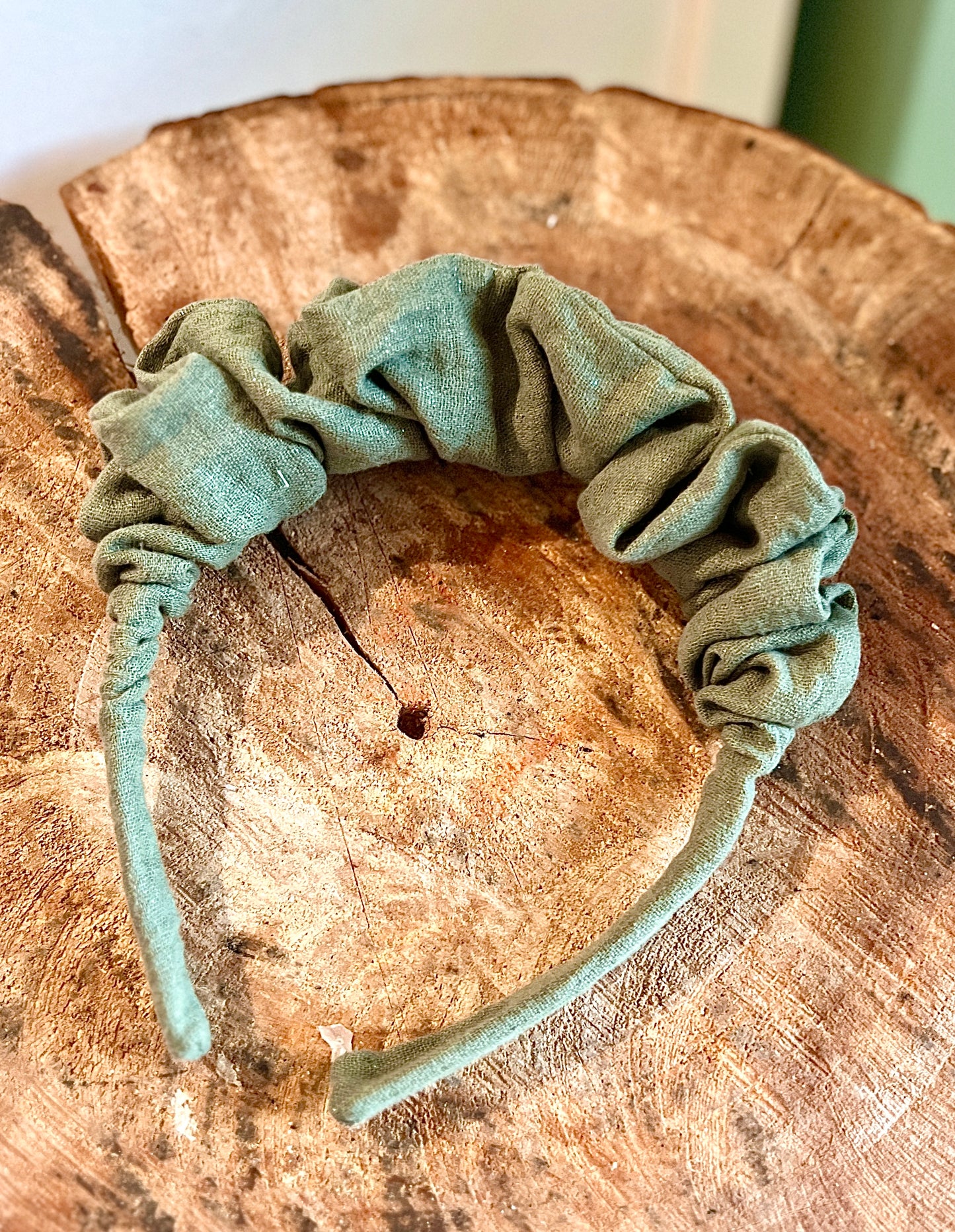 Serre-tête bouffant double gaze kaki pailletées Coton – Filles & Adultes